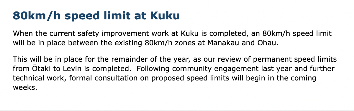 80km/h speed limit at Kuku. 