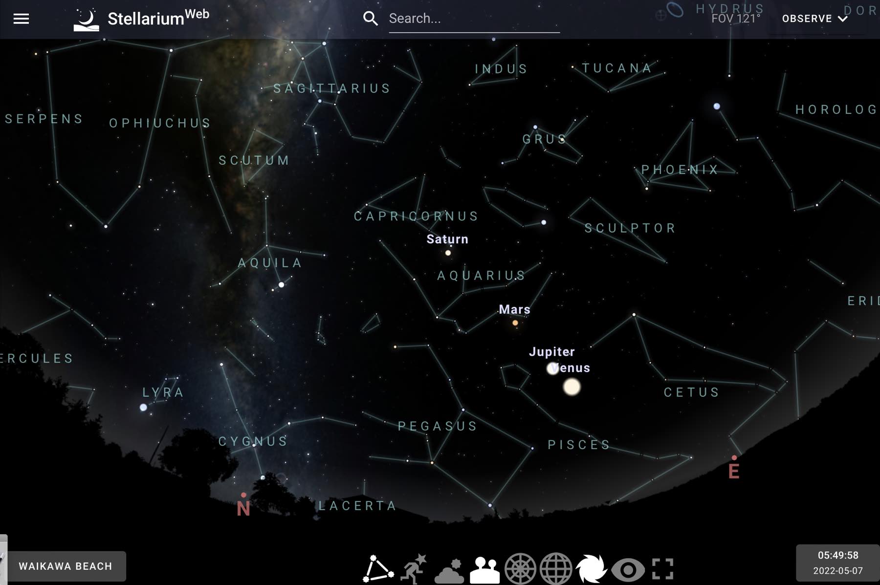 Night sky screenshot from Stellarium. 